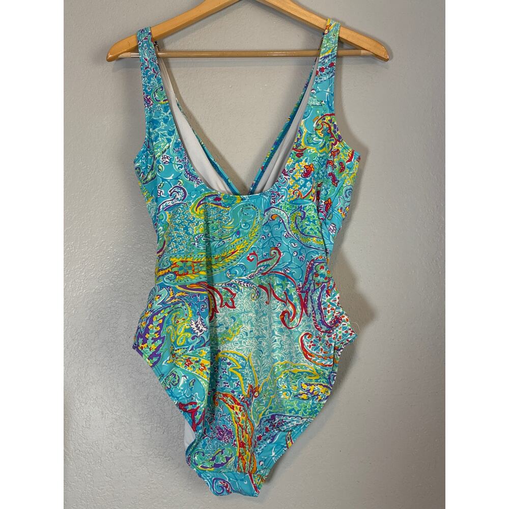 Lauren Ralph Lauren Floral One Piece Swimsuit Print Carnivale Paisley Size 12 - Picture 5 of 9